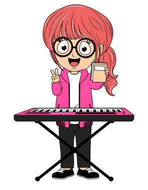 Çizgi film kızı klavye çalıyor.