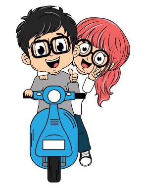 Çizgi film Çifti Motosiklet Sürüşü