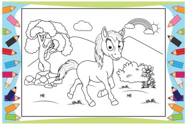 Çocuklar için Renkli Midilli Hayvan Çizgi Filmi