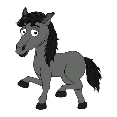 Şirin Siyah At Hayvan Çizgi Filmi Çizimi