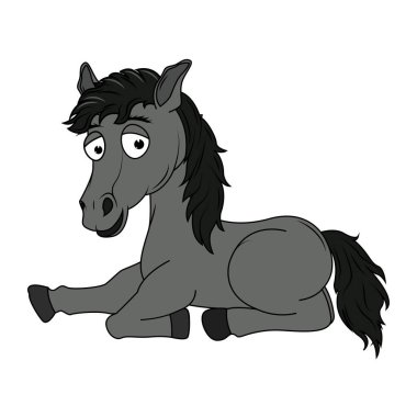 Şirin Siyah At Hayvan Çizgi Filmi Çizimi