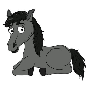 Şirin Siyah At Hayvan Çizgi Filmi Çizimi