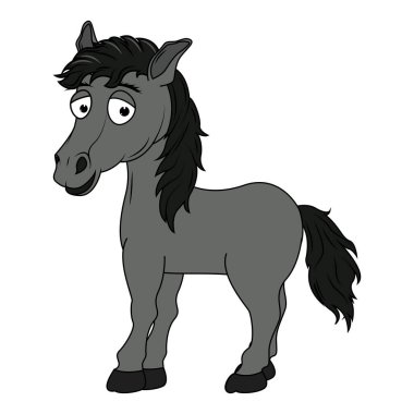 Şirin Siyah At Hayvan Çizgi Filmi Çizimi