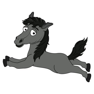 Şirin Siyah At Hayvan Çizgi Filmi Çizimi