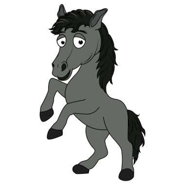 Şirin Siyah At Hayvan Çizgi Filmi Çizimi