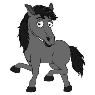 Şirin Siyah At Hayvan Çizgi Filmi Çizimi