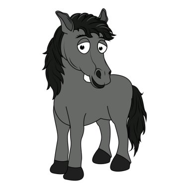 Şirin Siyah At Hayvan Çizgi Filmi Çizimi