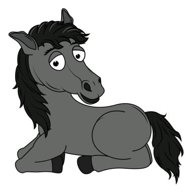 Şirin Siyah At Hayvan Çizgi Filmi Çizimi