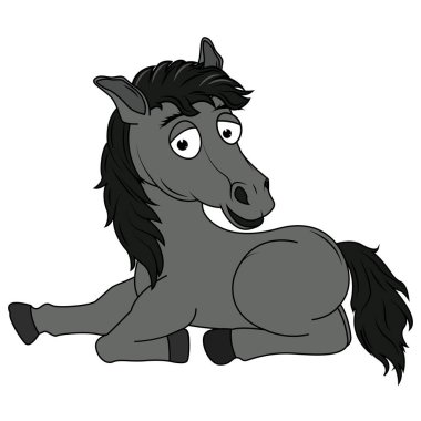 Şirin Siyah At Hayvan Çizgi Filmi Çizimi