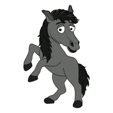 Şirin Siyah At Hayvan Çizgi Filmi Çizimi