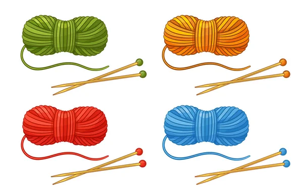 Skein Wool Yarn Thread Ball Knitting Needles Icon Set Cotton — Stock Vector