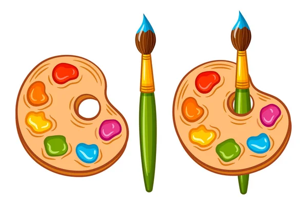 Artist Paint Palette Brush Art Materials Icon Set Paintbrush Artistic — 图库矢量图片