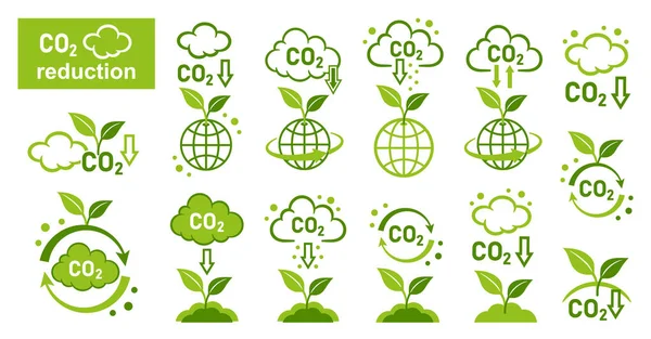 Co2 Emission Reduction Green Plants Carbon Dioxide Recycling Offset Carbonic — Stock Vector