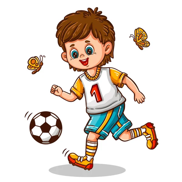 Lindo Jugador Fútbol Chico Futbolista Niño Pequeño Jugando Icono Del — Archivo Imágenes Vectoriales