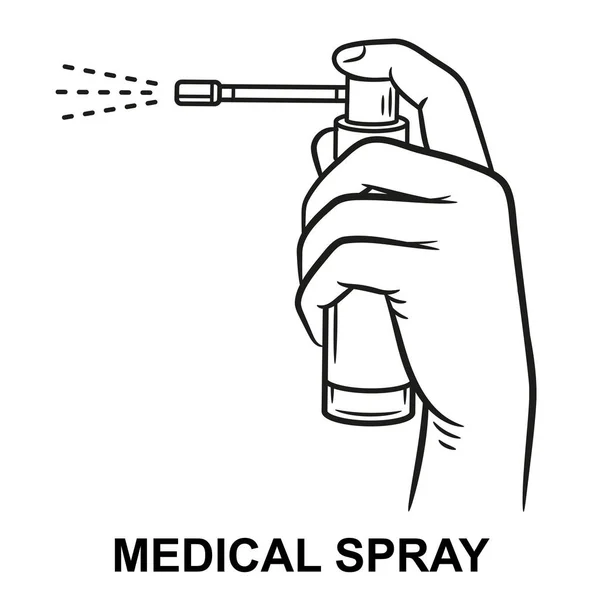 Medicinsk Sprayflaska För Halsont Handen Stänk Aerosol Medicin Dispenser Flytande — Stock vektor