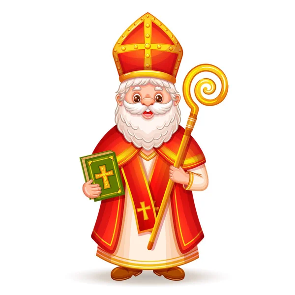 Leuke Sint Nicolaas Sinterklaas Karakter Gelukkige Sint Nicolas Wintervakantie Dag — Stockvector