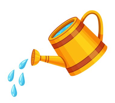 Bahçe sulama kutusu, tarımsal el fıskiyesi fıskiyesi, çiçek yetiştirme. Çiçek bakımı. Yeşil bitkisel bitki yetiştirme, toprak sulama. Çimen dökmek için bahçe kovası. Bahar çiftliği sebze tohumu, ekme. Çizgi film vektörü