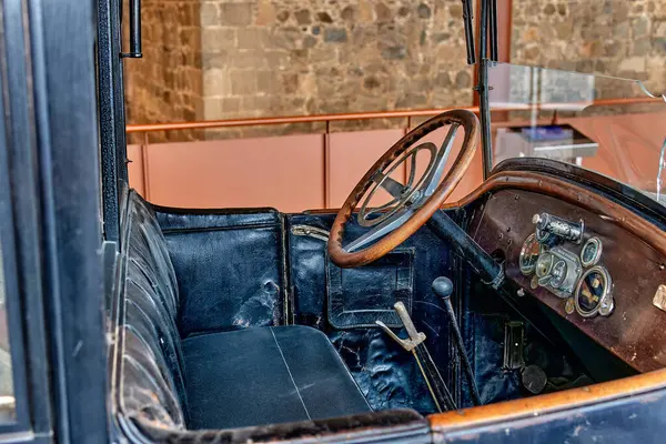 Interior of one of the first cars in history.
