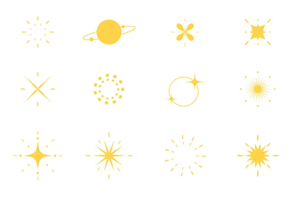 Set Sparking Star Icon Symbol Starry Vector Illustration Isolated White — Stock Vector