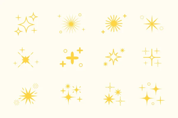 Set Funkelnder Sterne Ikone Und Symbol Sternenvektorabbildung Isoliert Auf Weißem — Stockvektor