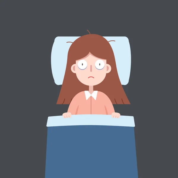 Yataktaki Kadınlar Uyuyamaz Uykusuzluk Uykusuzluk Vektör Illüstrasyonu — Stok Vektör