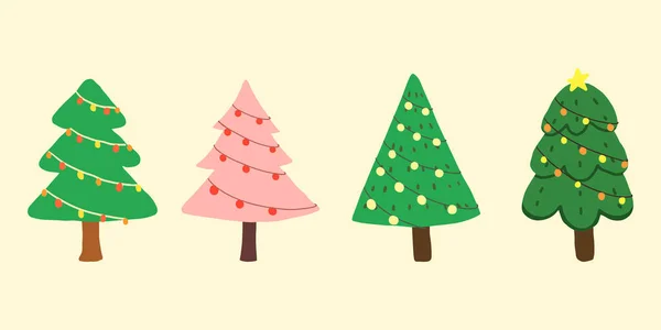 Conjunto Árboles Navidad Garabatos Dibujados Mano Diseño Plantilla Póster Decorar — Vector de stock