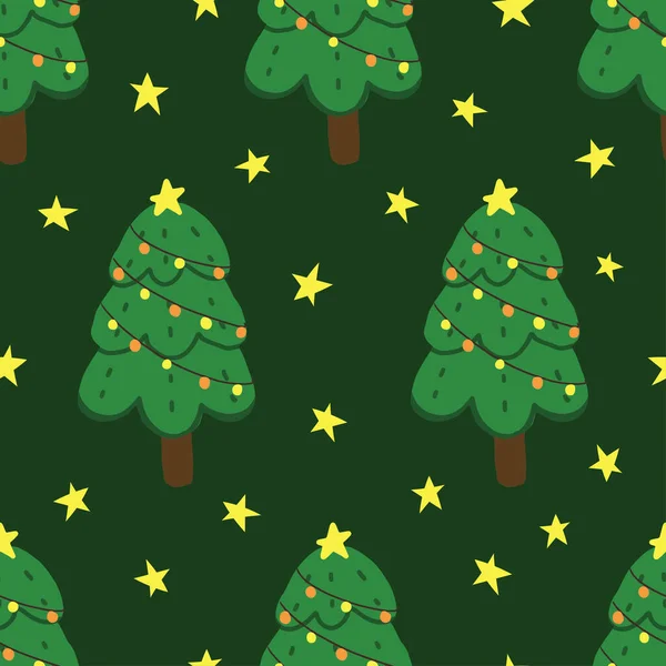 Árvore Natal Mão Desenhada Padrão Sem Costura Fundo Design Para —  Vetores de Stock