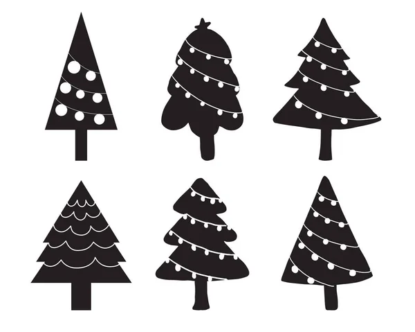 Conjunto Árvore Natal Doodle Silhueta Desenhada Mão Design Para Modelo —  Vetores de Stock
