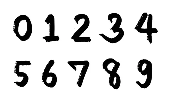 Ensemble Numéro Collection Alphabet Dessiné Main Avec Encre Grunge Pinceau — Image vectorielle