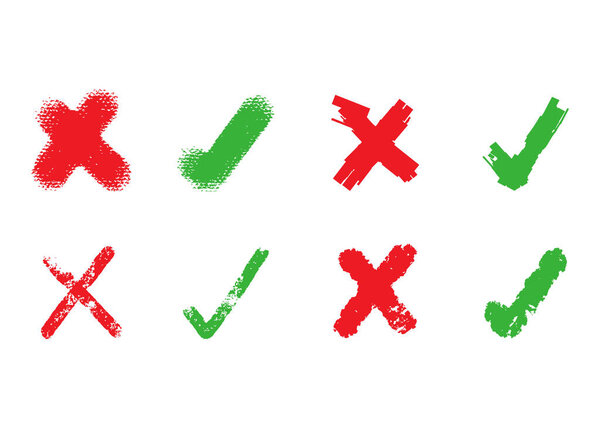 Набор зеленой галочки и значок "Красный крест".