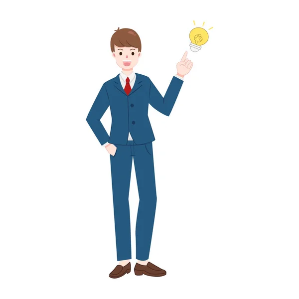 stock vector A business man has an idea. office worker with bulb.