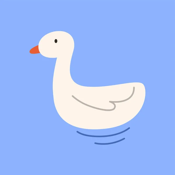 Roztomilý Bílý Kachní Kreslený Plochý Design Vektorová Ilustrace — Stockový vektor