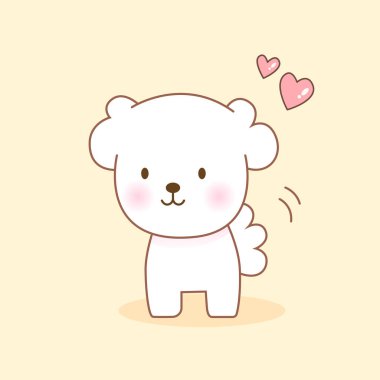 Sevimli beyaz köpek karakteri çizgi filmi. Köpek suratlı.