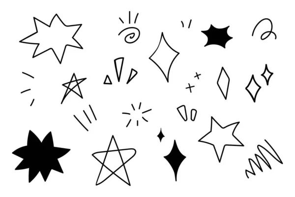 Sparkle Estrela Doodle Mão Desenhada Preto Branco Para Elemento Mensagem —  Vetores de Stock