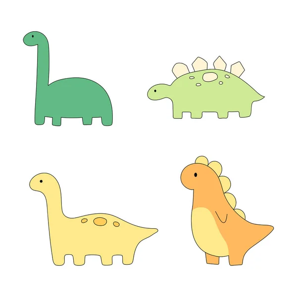 Element, illüstrasyon ve çocuklar için el çizimi şirin dinozor karikatürü.