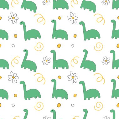 Şirin dinozor karalama el çizimi çizimi çizimi resimleme, not, duvar kağıdı için kusursuz desen arkaplanı