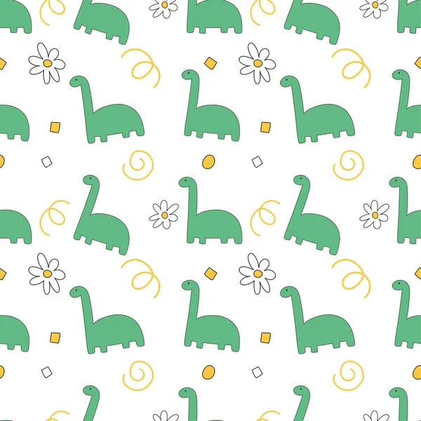 Cute Dinosaur Doodle Handdrawn Cartoon Seamless Pattern Background Illustration Note — Stock Vector