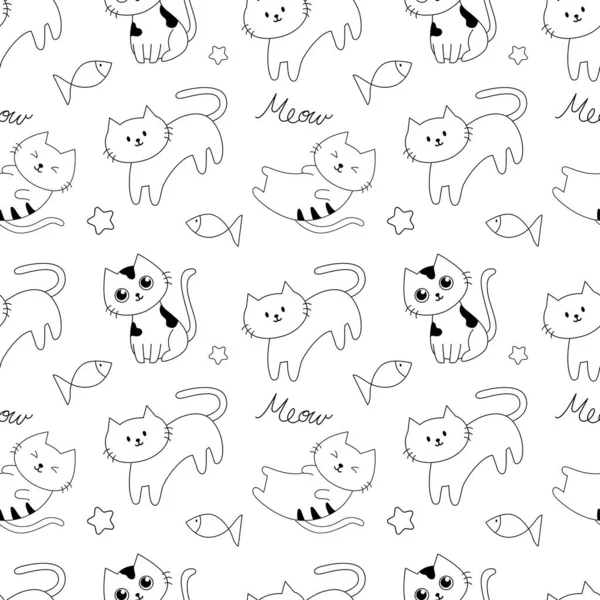 Cute Cat Cartoon Seamless Pattern Background Illustration Kids Wallpaper Wrapping — Stock Vector