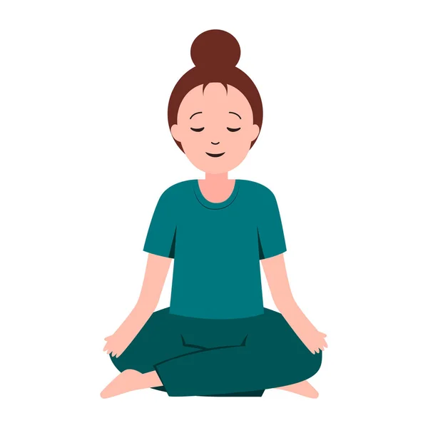 Kadın Kız Meditasyon Yoga Yapıyor Llüstrasyon Için Farkındalık Zihinsel Sağlık — Stok Vektör