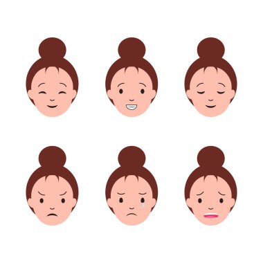 Kadın ya da kız çizgi filmlerinin duyguları. İllüstrasyon için yüz ifadesi