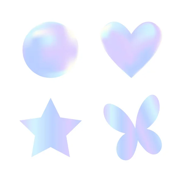 Corazón Pastel Estrella Círculo Mariposa Holográfico Con Gradiente Malla Para — Archivo Imágenes Vectoriales
