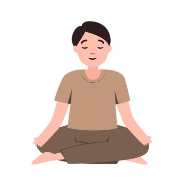 Erkek ya da erkek meditasyon yapıyor ya da yoga yapıyor. İllüstrasyon için farkındalık ve zihinsel sağlık kavramı