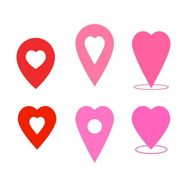Heart Pin Love Valentine Long Distance Map Honeymoon Element Icon — Stock Vector