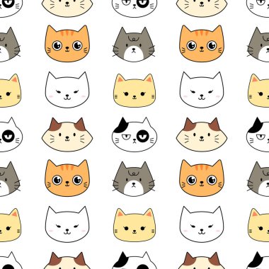 Duvar kağıdı, illüstrasyon, ambalaj, not için şirin kedi yüzlü karikatür desenli arkaplan