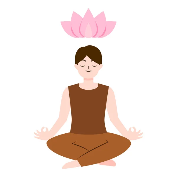Hombre Niño Practicando Meditación Haciendo Yoga Mindfulness Concepto Salud Mental — Vector de stock