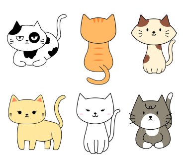 Sevimli kedi karalama el çizimi element, illüstrasyon, süsleme, çıkartma, not