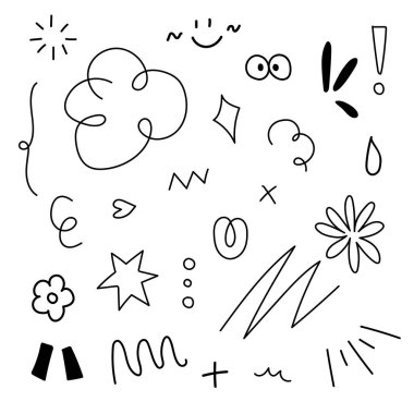Öge ve dekorasyon için Doodle el çizimi tasarımı siyah beyaz