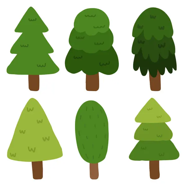 Set Cute Tree Doodle Handdrawn Elements Nature — Stock Vector