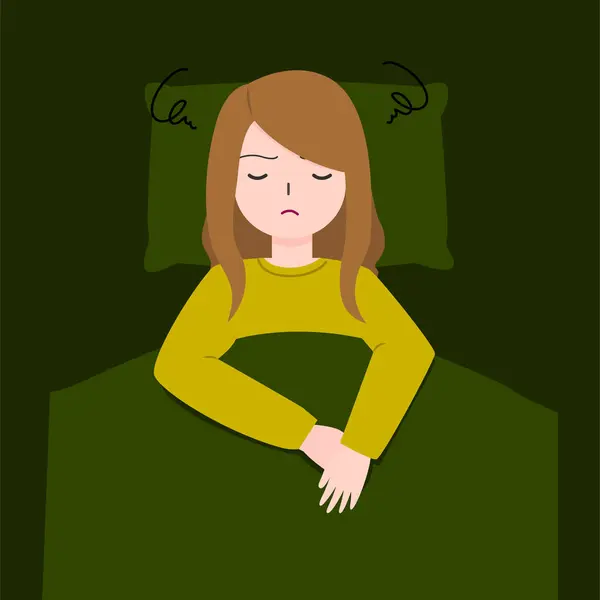 Kız Kadın Yatakta Uyuyamaz Bunalımda Olamaz Zihinsel Bozukluk Yalnızlık Endişe — Stok Vektör