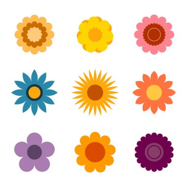 Çiçek geometrik şekiller. Renkli, minimalist, element için soyut sembol, illüstrasyon